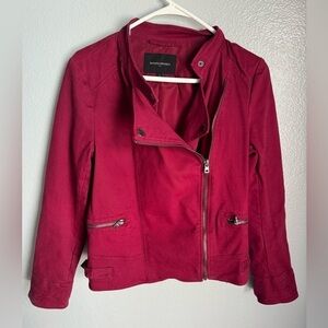 Banana Republic Garnet Red Moto Jacket Full Zip Brushed Cotton Size Small